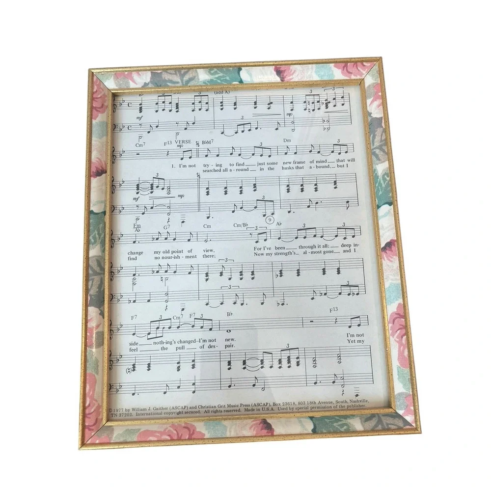 Vintage 80s Pastel Floral Print Picture Frame, 8x10 Photo, Gold Trim Cottagecore
